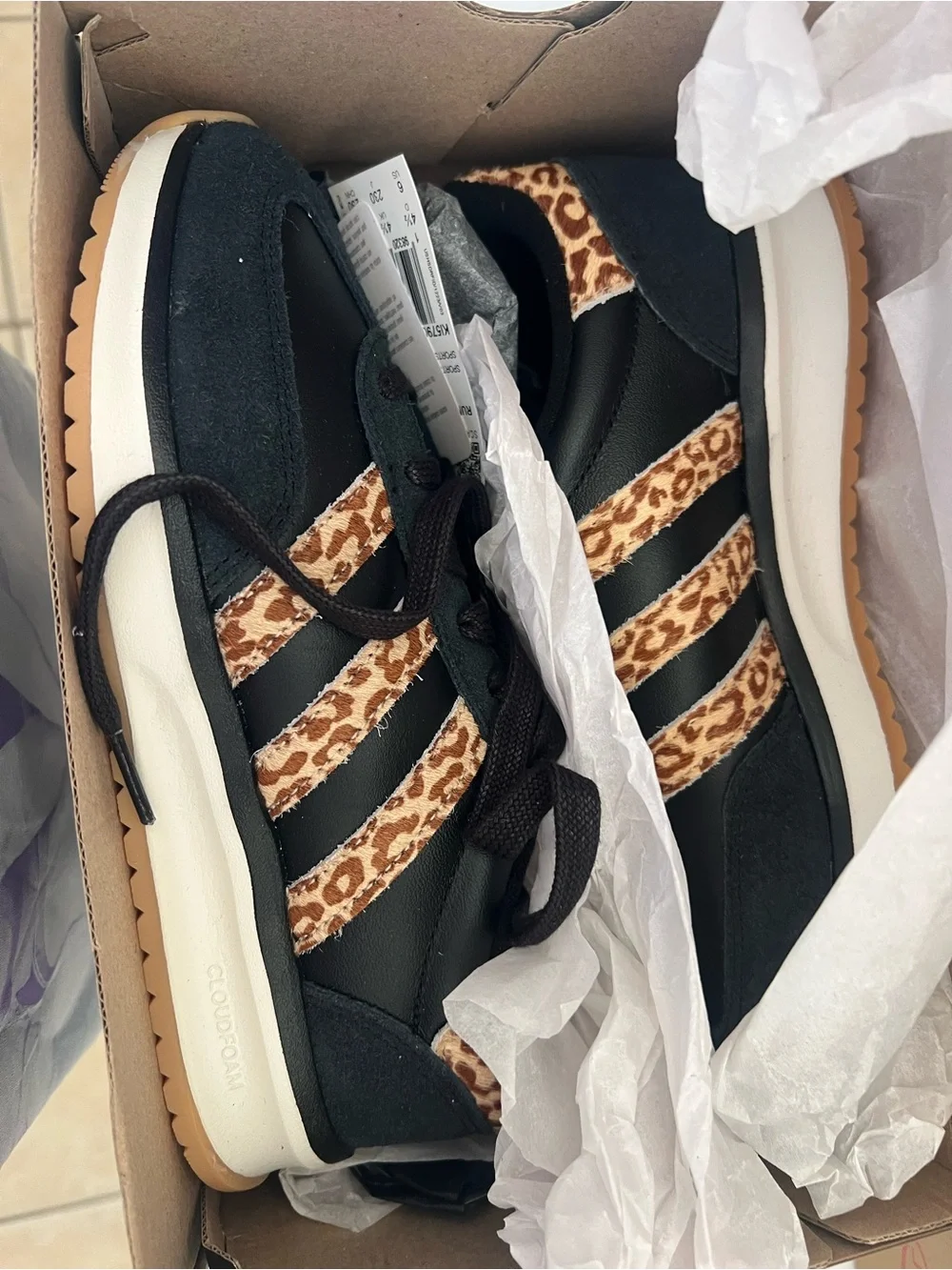 adidas Run 70s 2.0 Black with leopard Accent Sneakers